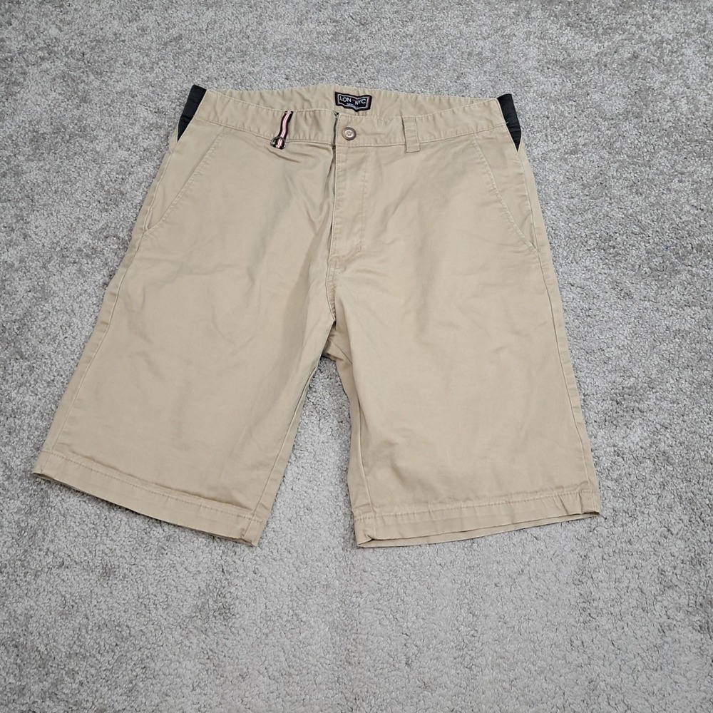 LON NYC Mens Khaki Chino Shorts Size 34 Tan Stretch Elastic Waist Casual 7890